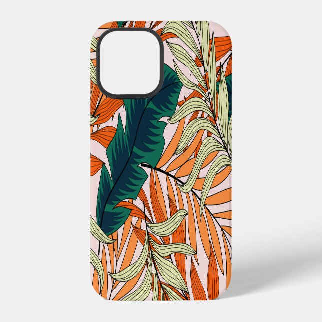 Tropical green beige leaves, seamless pattern. iPhone case (Back)