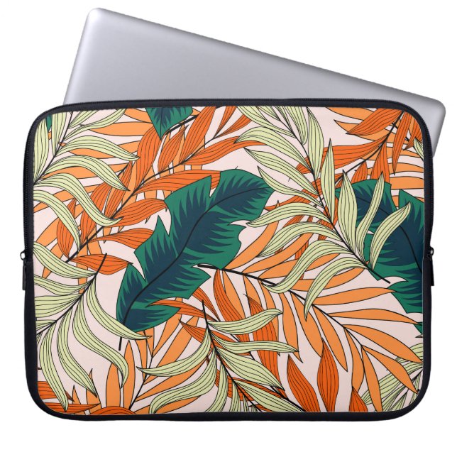 Tropical green beige leaves, seamless pattern. laptop sleeve (Front)