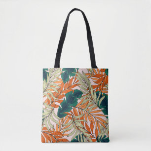 Tropical green beige leaves, seamless pattern. tote bag