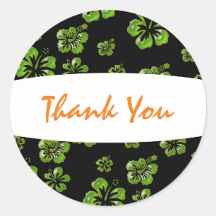 Tropical Green Black Hibiscus Floral Sticker