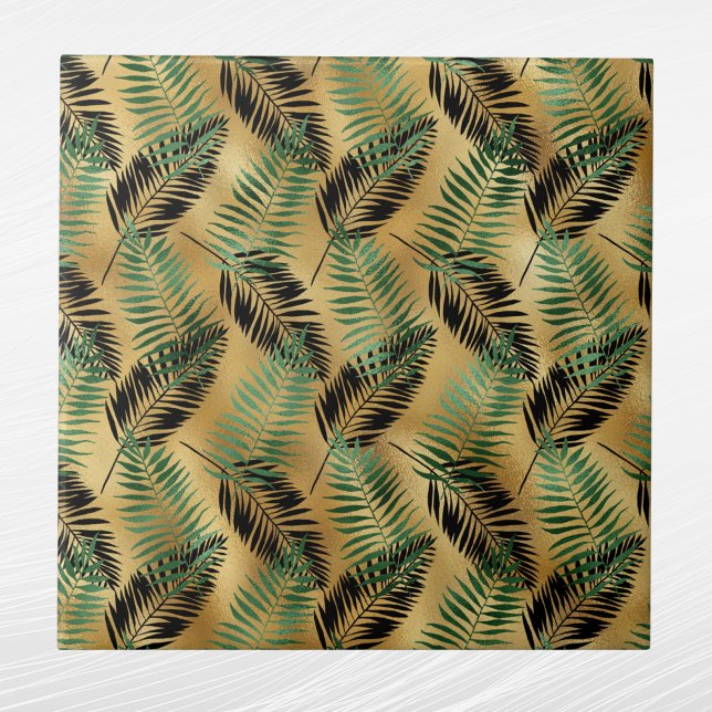 Tropical Green Black Palm Leaves Tile (Creator Uploaded)