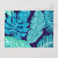 Tropical Green Blue Leaves Pattern