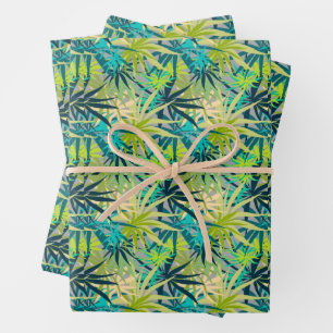 Tropical Green Blue Palms Wrapping Paper Sheet