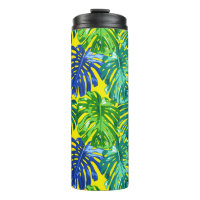 Tropical Green Blue Yellow Monstera Jungle Leaves