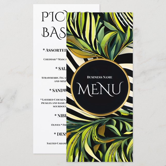Tropical Green Botanical Menu Modern Elegant Desig (Front/Back)