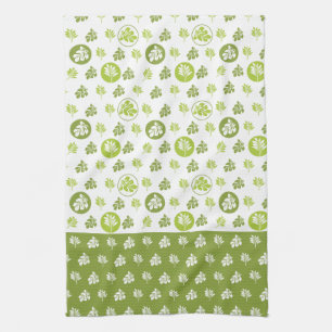 Tropical Green Circle Leaf Pattern Design Tea Towel