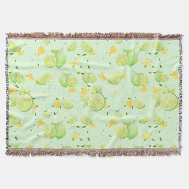 Tropical Green Citrus SUMMER Orange lemon Slice Throw Blanket (Front)