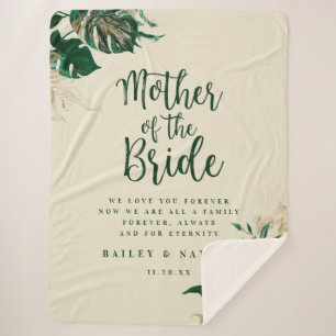 Tropical Green Foliage Mother of the Bride Quote Sherpa Blanket