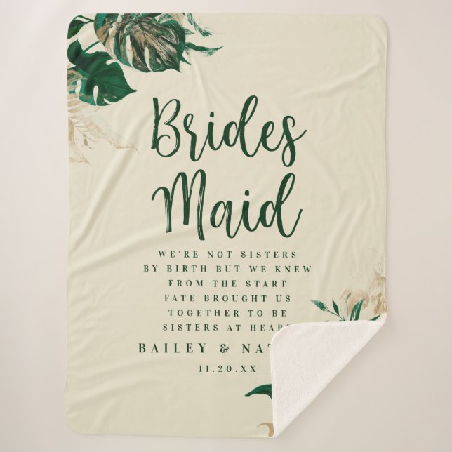 Tropical Green Foliage To My Bridesmaids Quote Sherpa Blanket (Front)