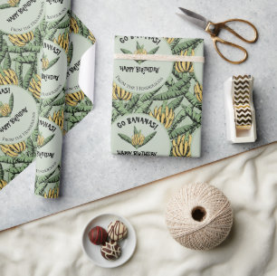 Tropical Green Go Bananas Happy Birthday Banana Wrapping Paper