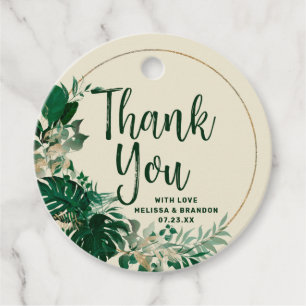 Tropical Green & Gold Circle Wreath Thank You Favour Tags