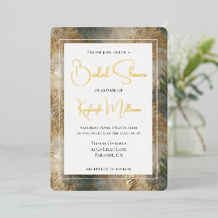 Tropical Green Gold Leaves Bridal Shower