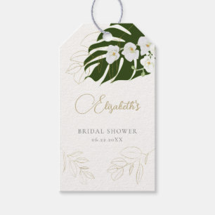 Tropical Green Gold Orchids Elegant Bridal Shower Gift Tags