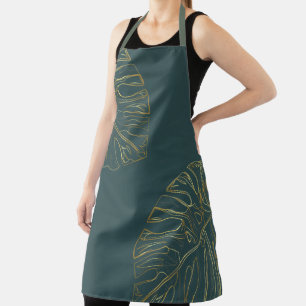 Tropical Green Gold Palm Leaves Apron