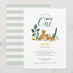 Tropical green Jungle Boy Tiger Animal Striped Invitation