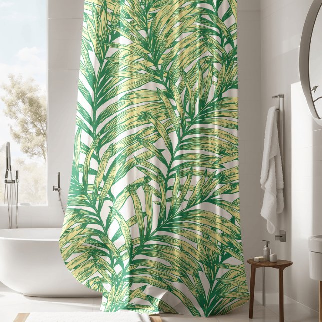 Tropical Green jungle Fern Leaf Shower Curtain (Creator Uploaded)