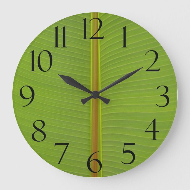 Tropical Green Jungle Leaf Veins Texture Large Clock (Front)