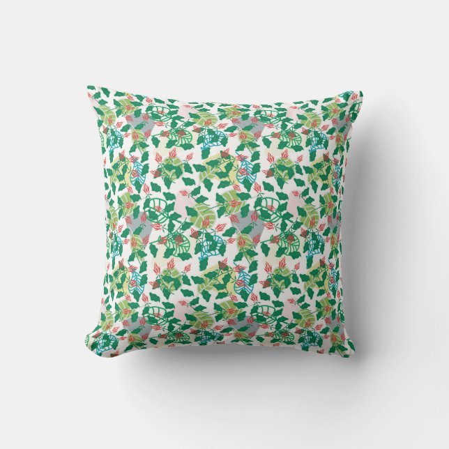 Tropical Green Leaf and Red Flower Pattern – Botan Cushion (Front)