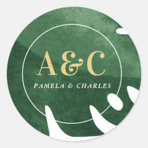 Tropical green leaf classic round sticker