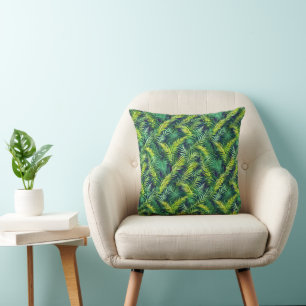 Tropical Green Leaf Fern Pattern Cushion