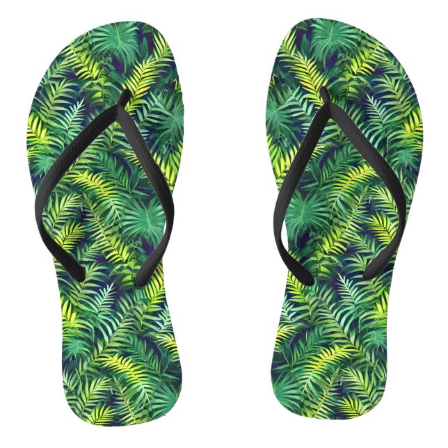 Tropical Green Leaf Fern Pattern Jandals (Footbed)