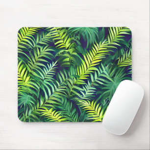 Tropical Green Leaf Fern Pattern Mouse Pad