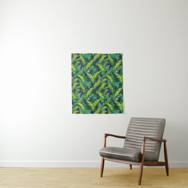 Tropical Green Leaf Fern Pattern Tapestry (In Situ)
