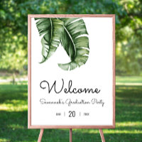Tropical Green Leaf Graduation Party Welcome Sign