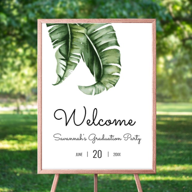 Tropical Green Leaf Graduation Party Welcome Sign (Creator Uploaded)