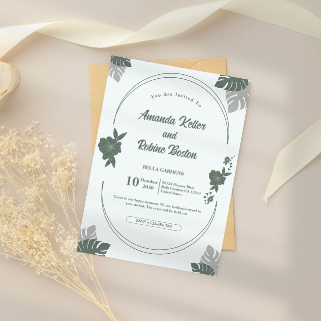 Tropical Green Leaf Wedding Invitation (Creator Uploaded)