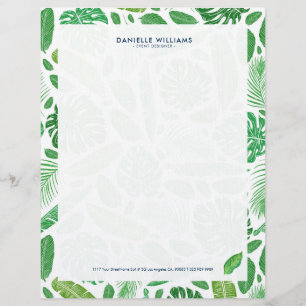 Tropical green leafs pattern custom letterhead