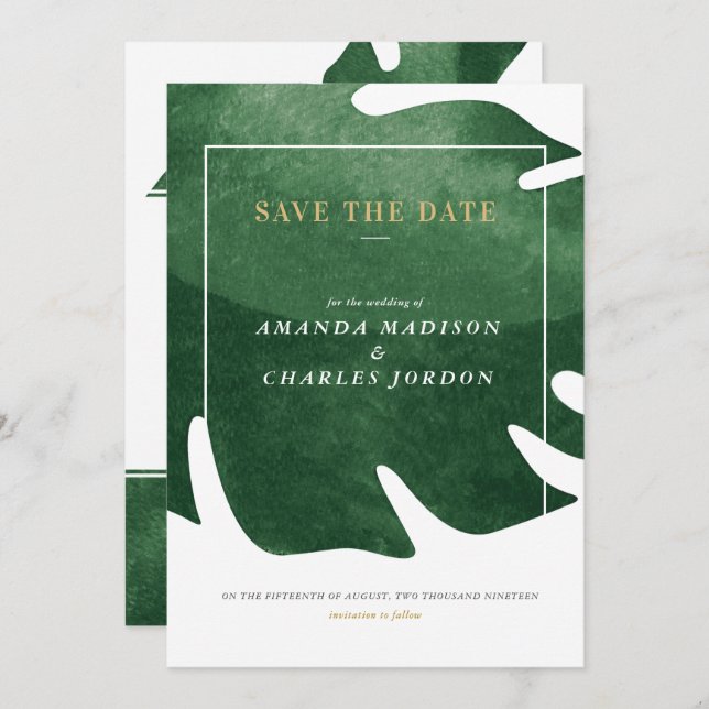 Tropical green leafSave the date Invitation (Front/Back)