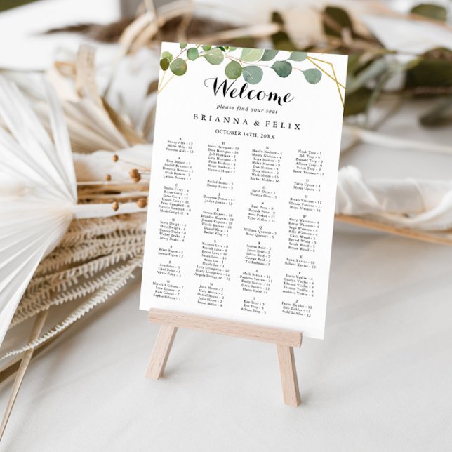 Tropical Green Leaves Alphabetical Seating Chart (Creator Uploaded)