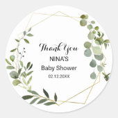 Tropical Green Leaves Baby Shower Thank you Classic Round Sticker (Front)