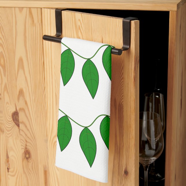 Tropical Green Leaves Botanical Pattern Tea Towel (Thirds Fold)