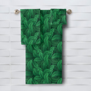 Tropical Green Leaves Pattern Bath Towel Set