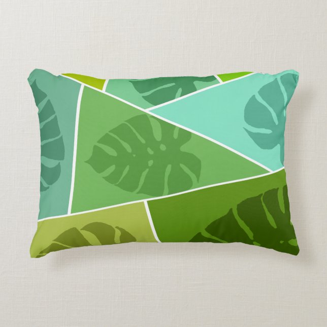 TROPICAL GREEN LEAVES PATTERN DECORATIVE CUSHION (Front)