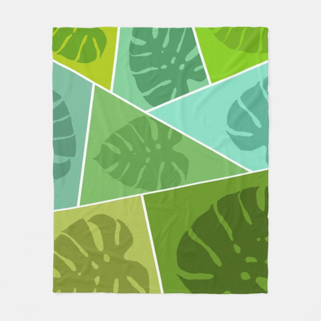 TROPICAL GREEN LEAVES PATTERN  FLEECE BLANKET (Front)