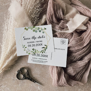 Tropical Green Leaves Save the Date Card