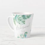Tropical Green Leaves Sea Turtle Bridesmaid Mug<br><div class="desc">Add tropical island style to your bridesmaid gifts. Mug features my original hand painted watercolor sea turtle and monstera palm leaves in shades of blue, green and white. The word "Bridesmaid" is set in hand lettered script typography. Personalise with your wedding date. Watercolor Artwork by artist Victoria Rigali. To see...</div>