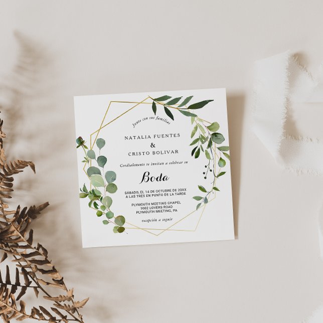 Tropical Green Leaves Spanish Wedding Invitation (Creator Uploaded)