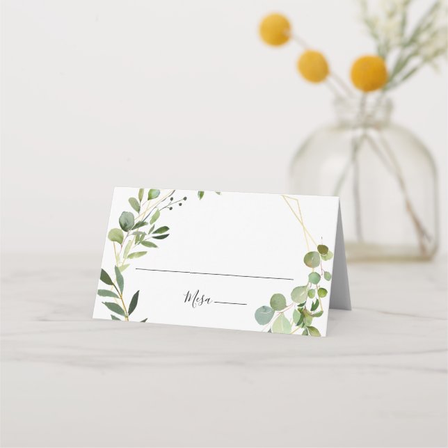 Tropical Green Leaves Spanish Wedding Place Card (Front)