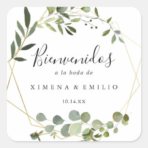 Tropical Green Leaves Spanish Wedding Welcome Square Sticker