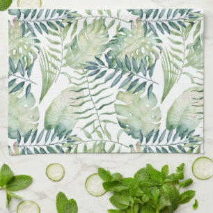Tropical Green Leaves Tea Towel