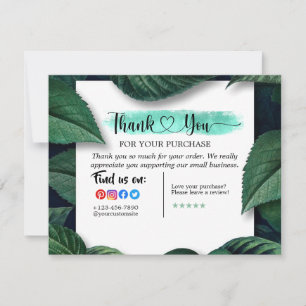 Tropical Green Leaves Thank You For Your Purchase Card