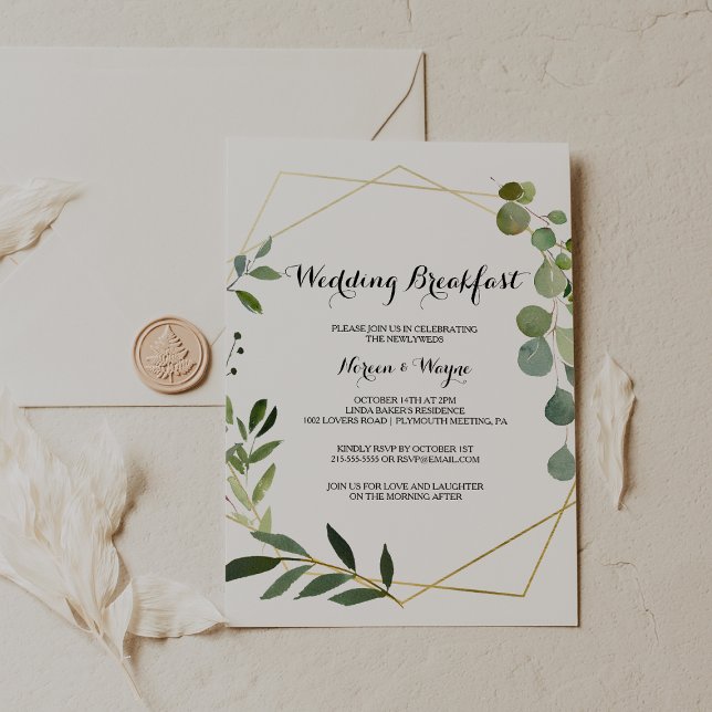 Tropical Green Leaves Wedding Breakfast Invitation (Creator Uploaded)