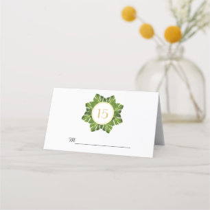 Tropical green leaves wedding folded escort place place card