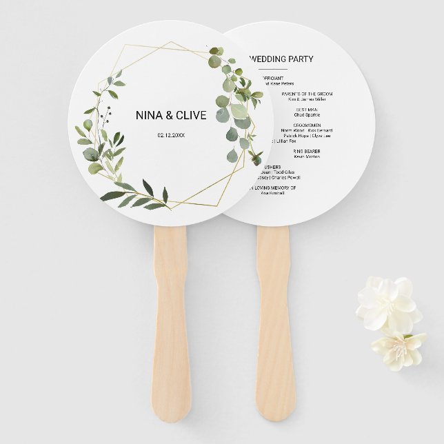 Tropical Green Leaves Wedding Hand Fan (Front and Back)