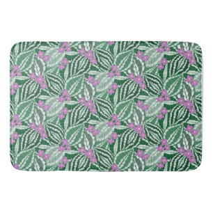 Tropical Green leaves with purple flowers Bath Mat