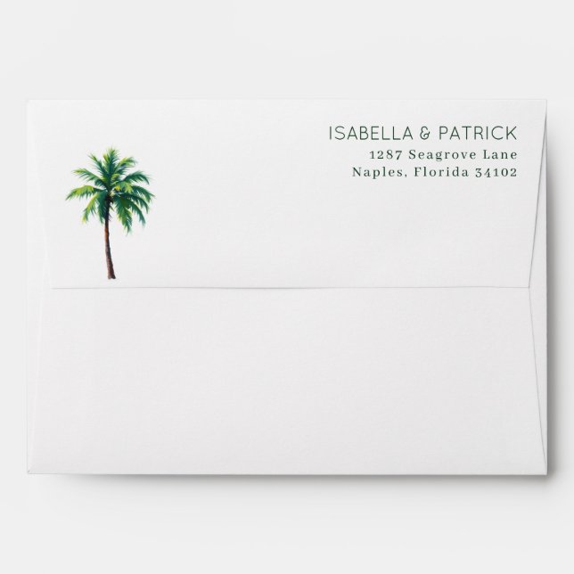 Tropical Green Minimalist Palm Tree Envelope (Back (Top Flap))